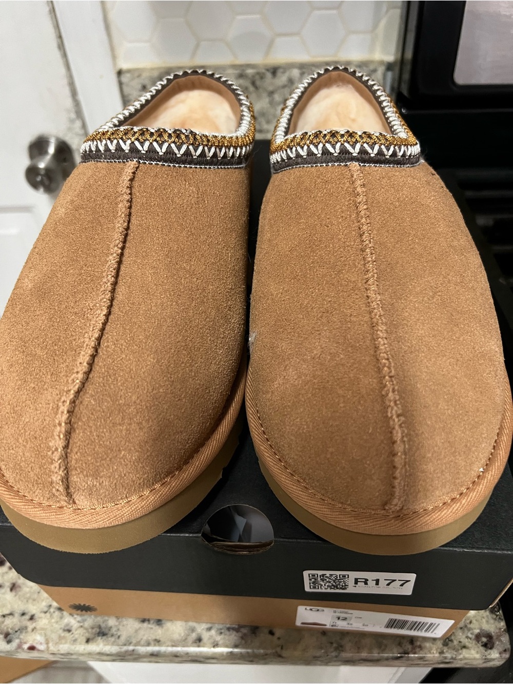 UGG Men's Chestnut Suede Slip-On Mules with Braided Trim